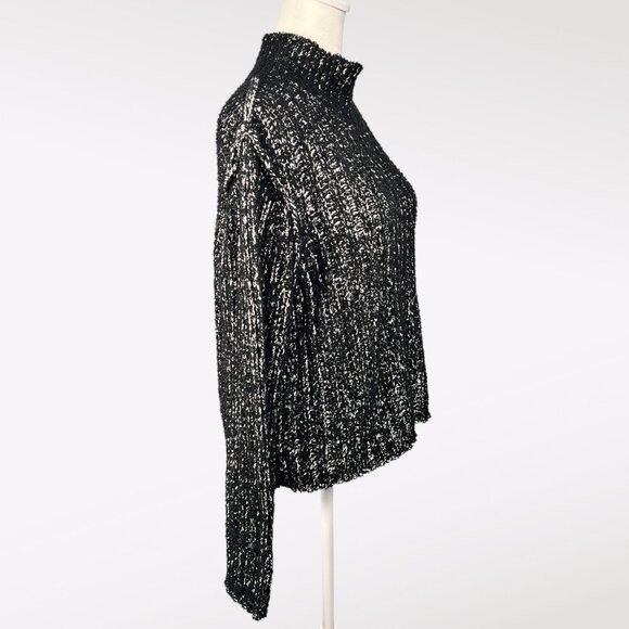 Steve Madden Black White Marled Knit Mock Neck Sweater Size Large - Picture 7 of 10